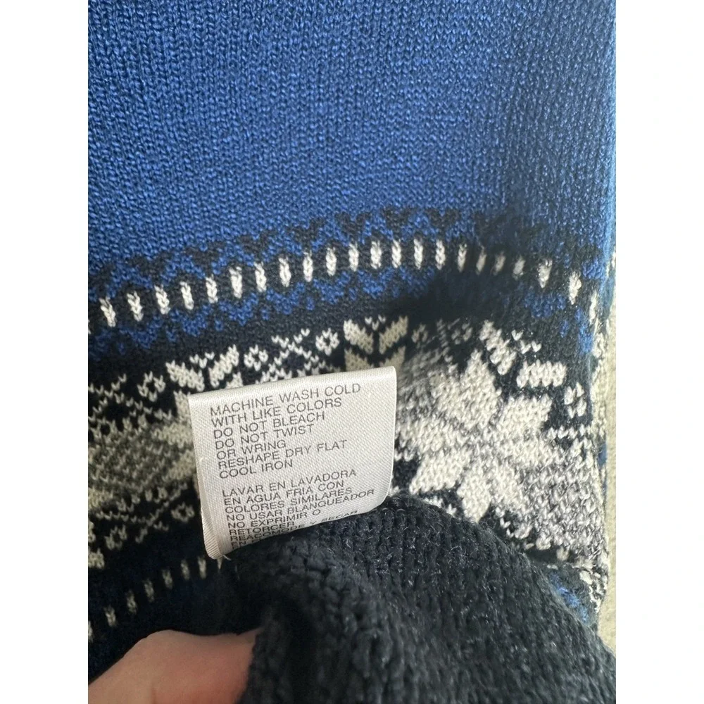 Vintage Carolyn Taylor Sweater XL Fair Isle Blue White Long Sleeve Turtleneck